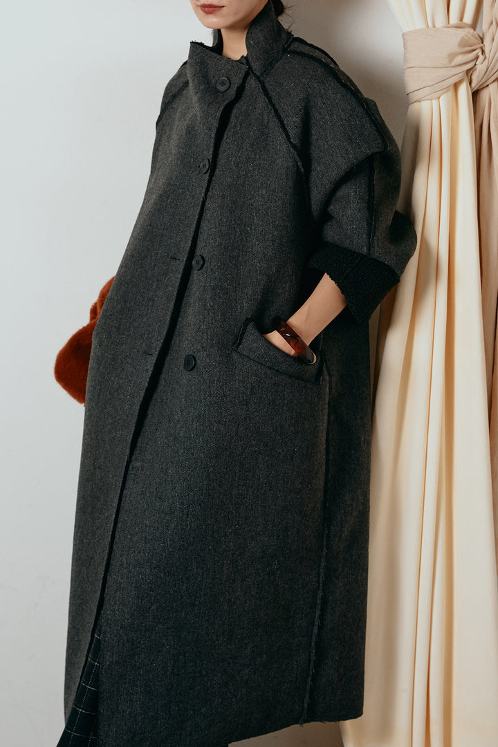 [SET]裏地ボアハイネックロングアウター+ウールライクチェックタックパンツ(2set)