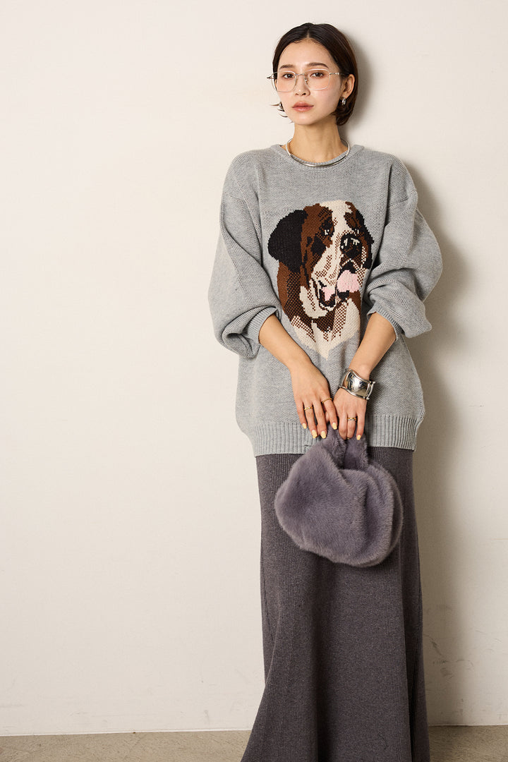 [SET]アニマルジャガード柄ニットトップス+リブナローニットスカート(2set)