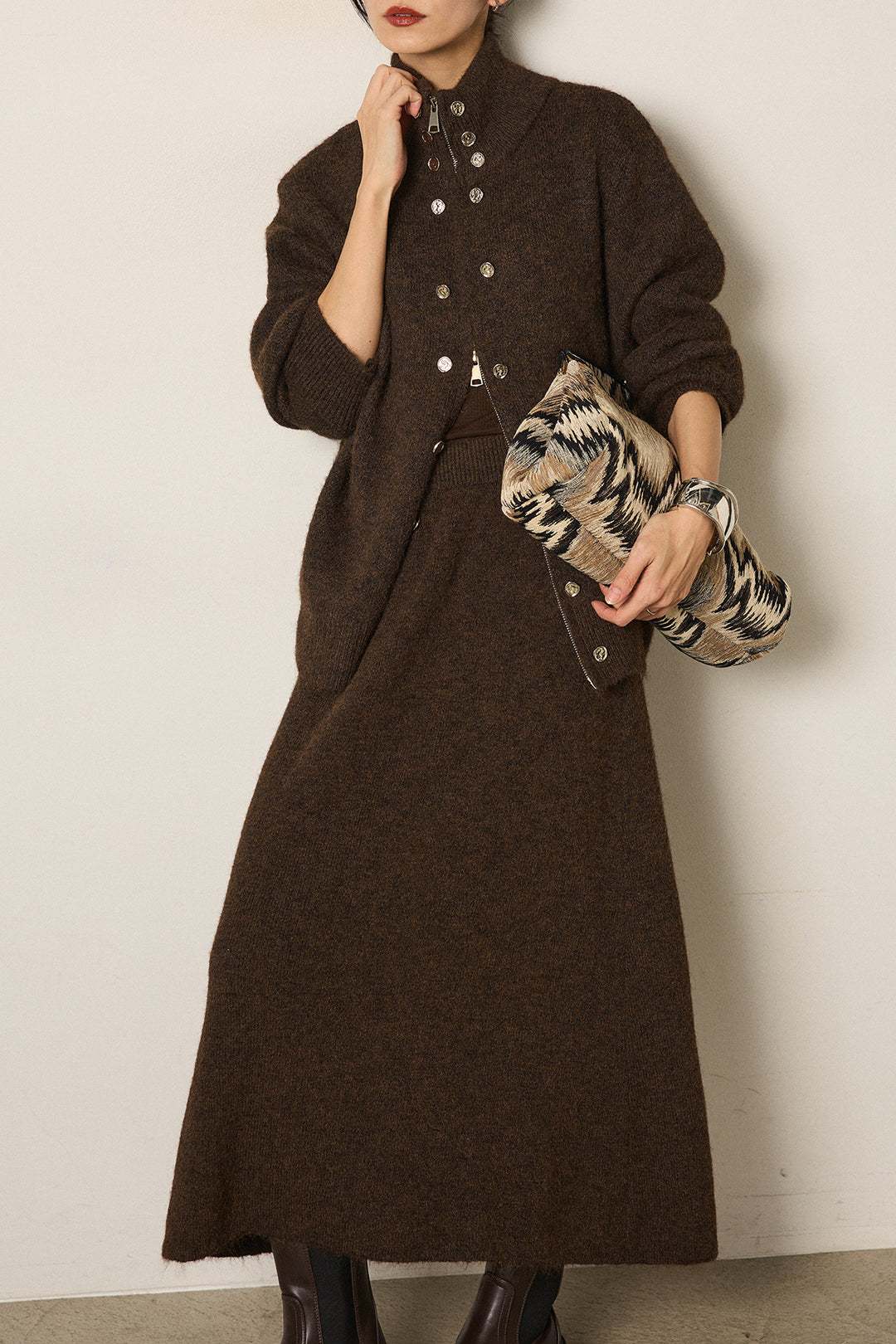 [SET]ハイネックメタルプレートニットスカートSETUP