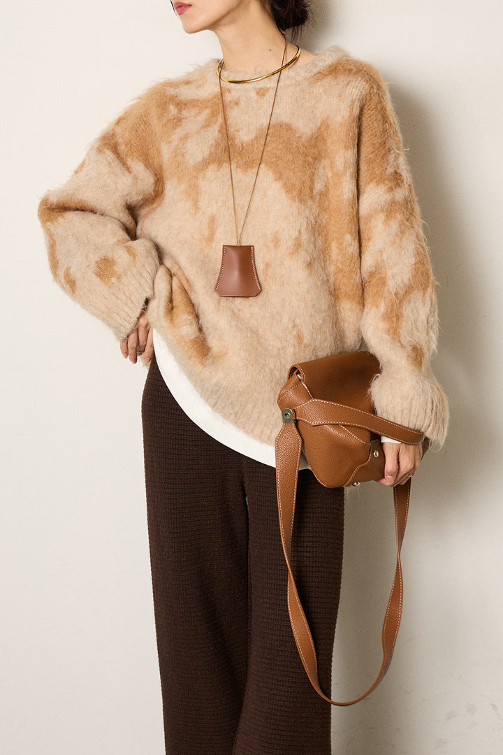 [SET]モヘアタッチマーブルニット+ワイドリブニットイージーパンツ(2set)