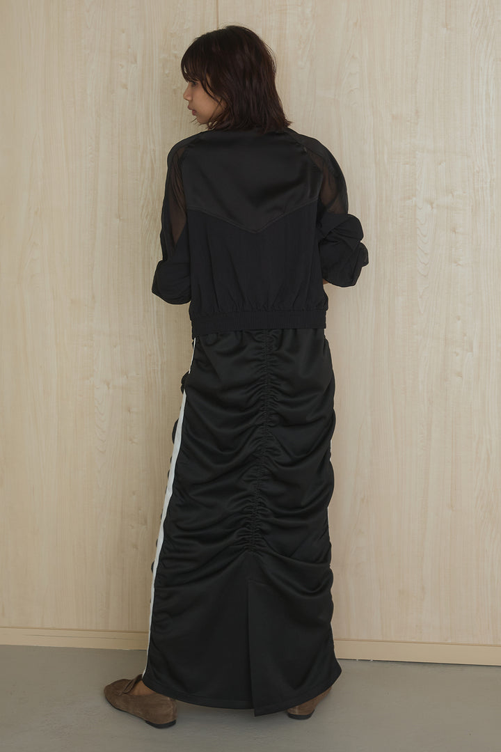 [SET]異素材切替ZIPブルゾン+サイドラインギャザースカート(2set)