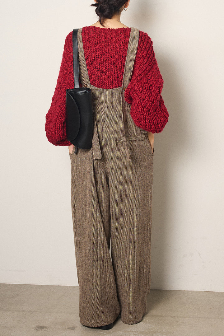 [SET]チャンキースラブニットクロップドプルオーバー+クラシックヘリンボーンサロペット(2set)