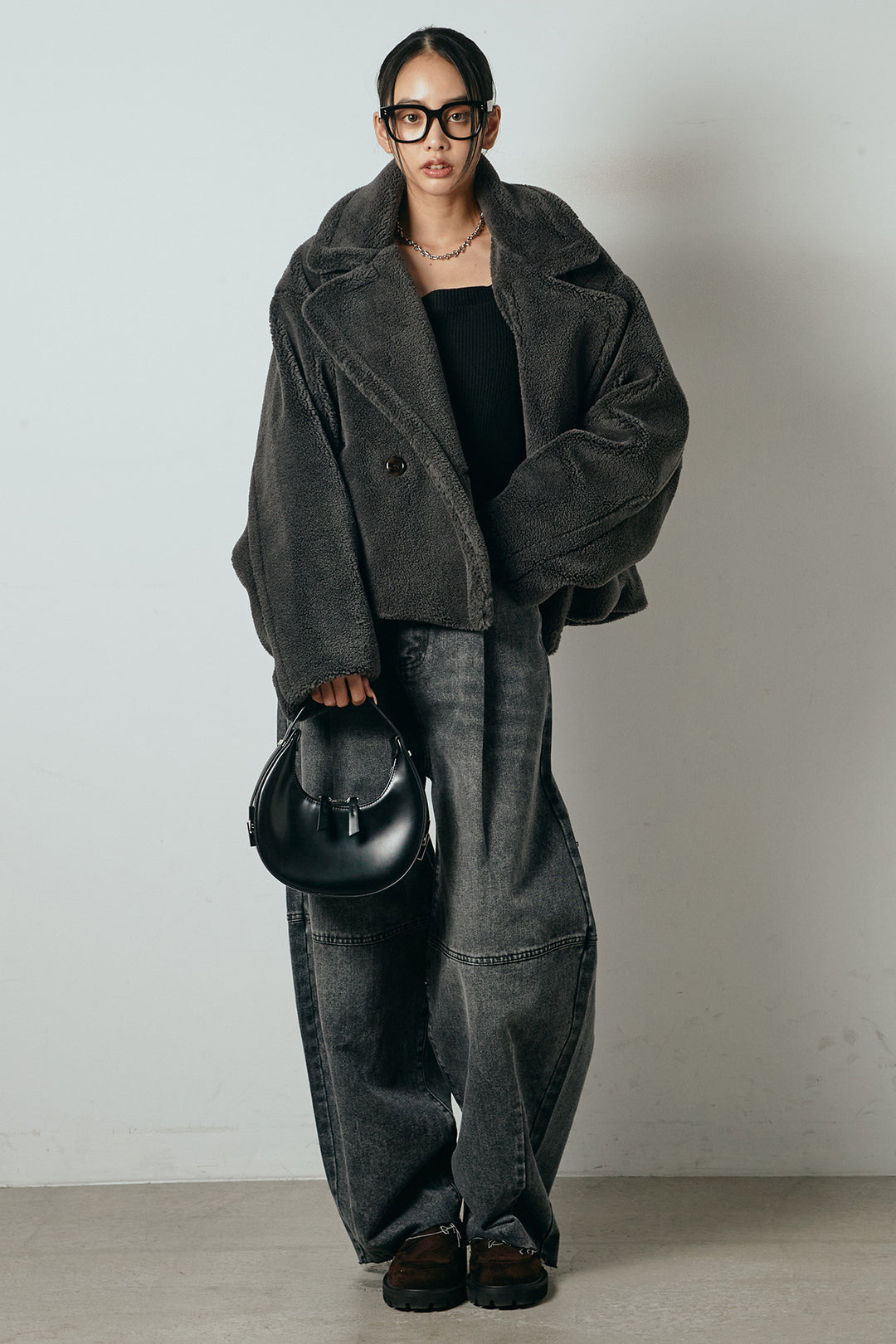 【2月中旬発送】
[SET]テディボアショートジャケット+加工デニムタックコクーンワイドパンツ(2set)