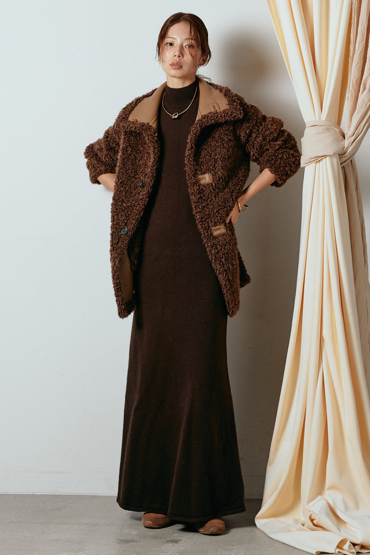 [SET]リバーシブルボアアウター+ノースリーブニットロングワンピース(2set)