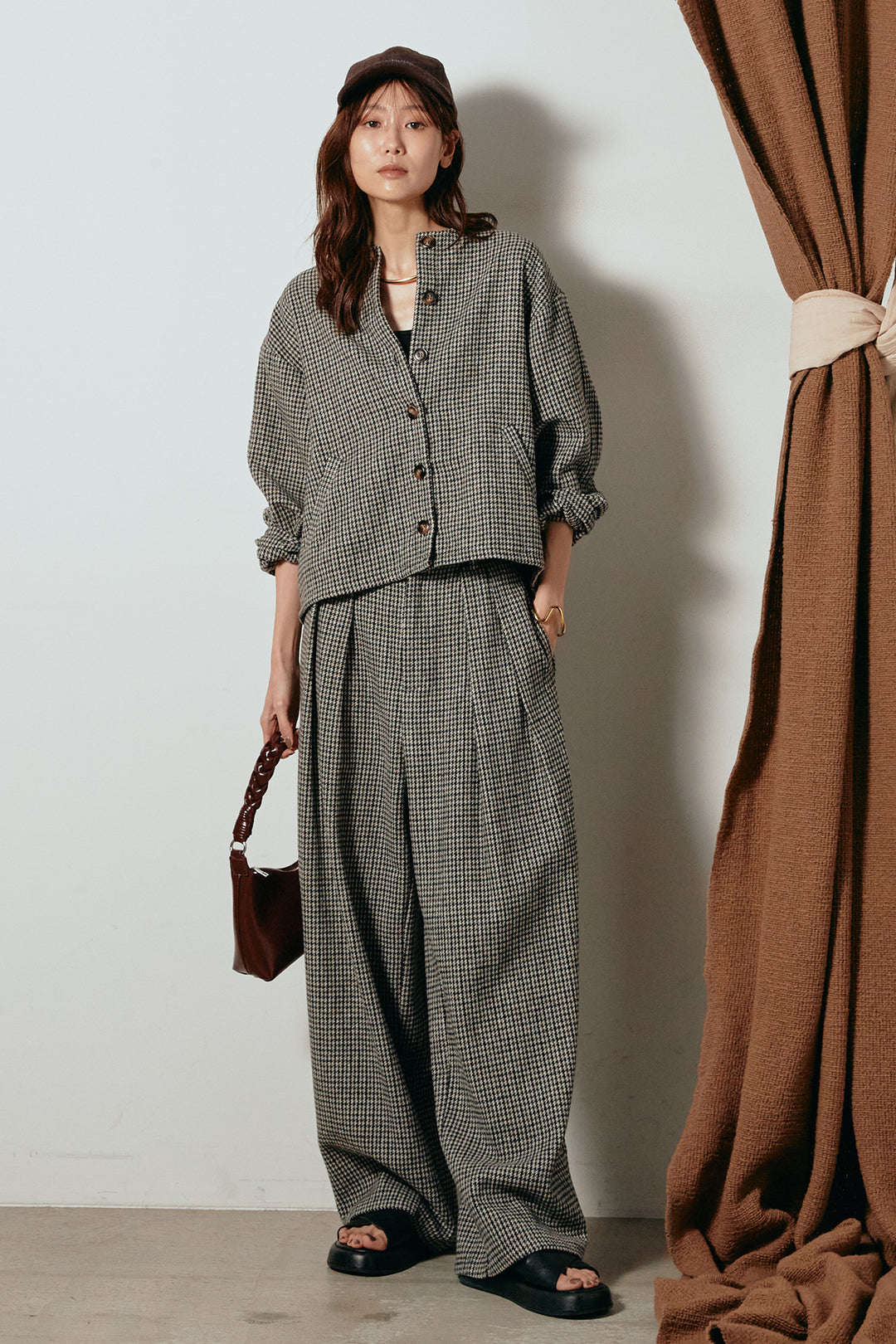 [SET]ノーカラーガンクラブチェックジャケット+ガンクラブチェックタックパンツ(2set)