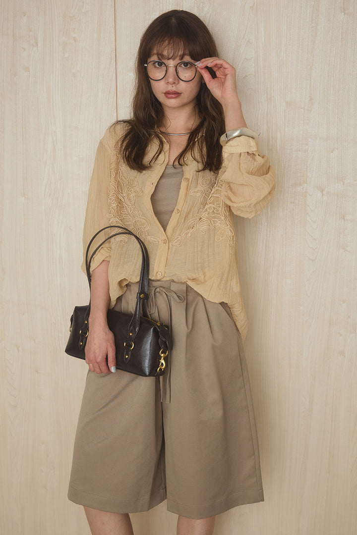 [SET]ソフトガーゼリーフモチーフシャツ+紐付きハーフパンツ(2set)