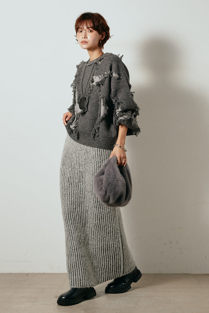 [SET]シャギージャガードニットトップス+アルパカタッチニットタイトスカート(2set)