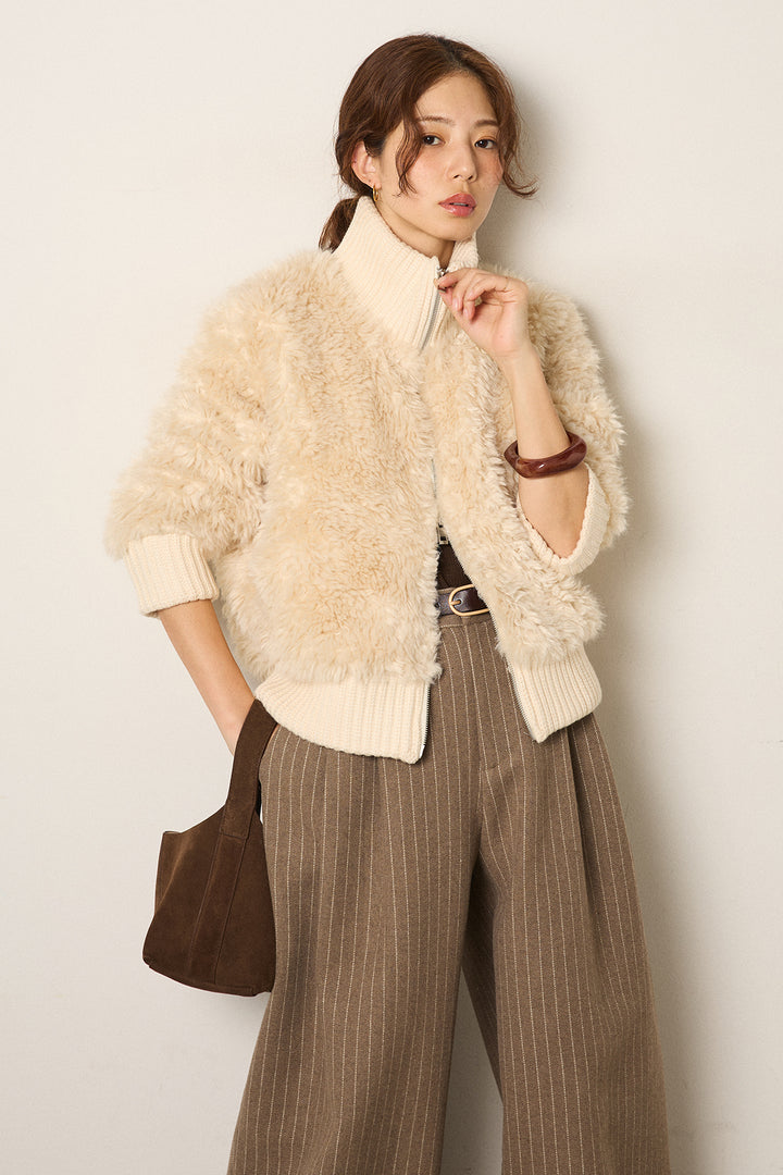 [SET]ハイネックボアブルゾン+ウールライクストライプパンツ(2set)