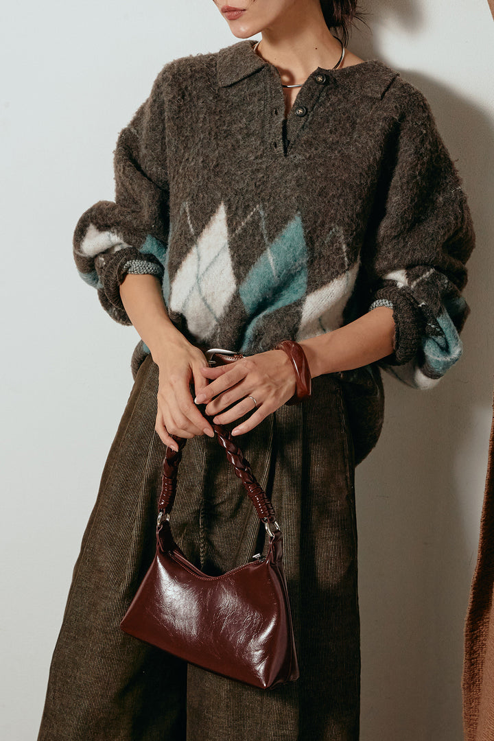 [SET]アーガイル柄ポロニットトップス+フロントタック入りコーデュロイパンツ(2set)