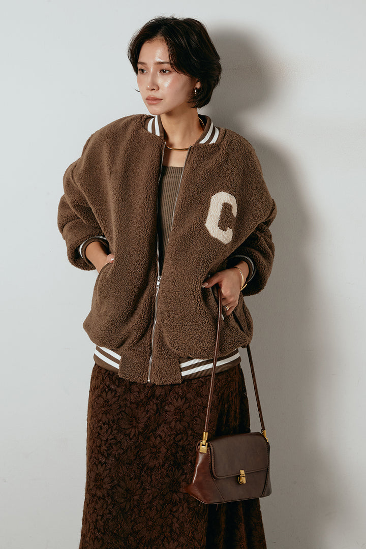 [SET]ロゴスタジャンボアブルゾン+花柄刺繍ベロアフレアスカート(2set)