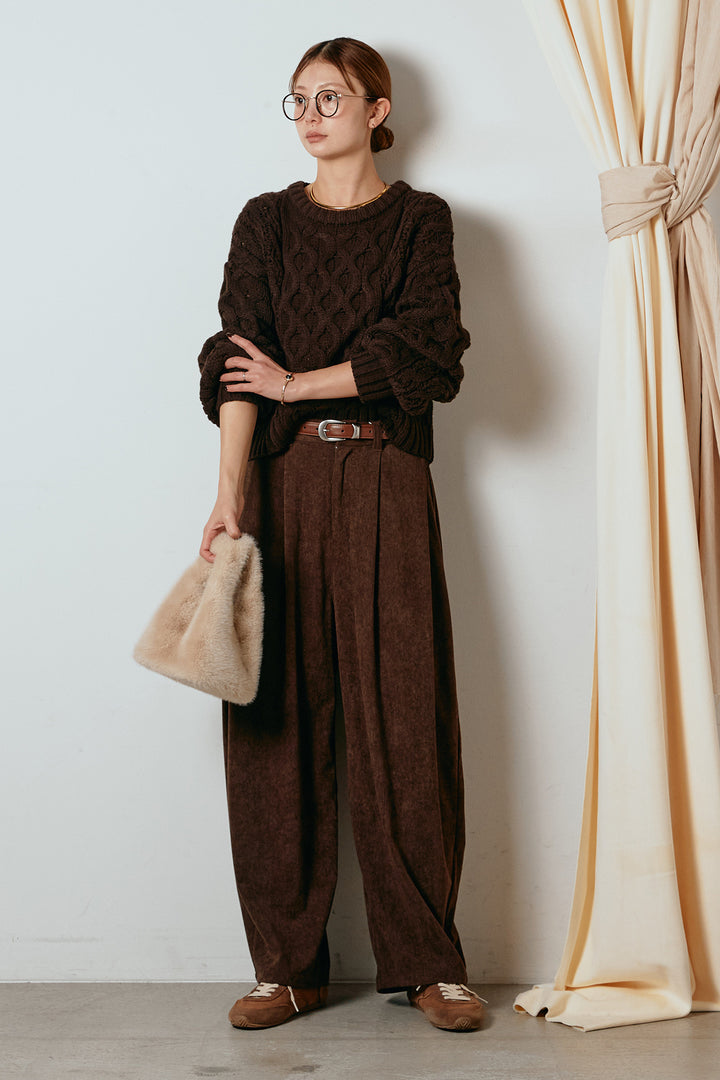 [SET]バルキーケーブルプルオーバー+コーデュロイサイドタックコクーンパンツ(2set)