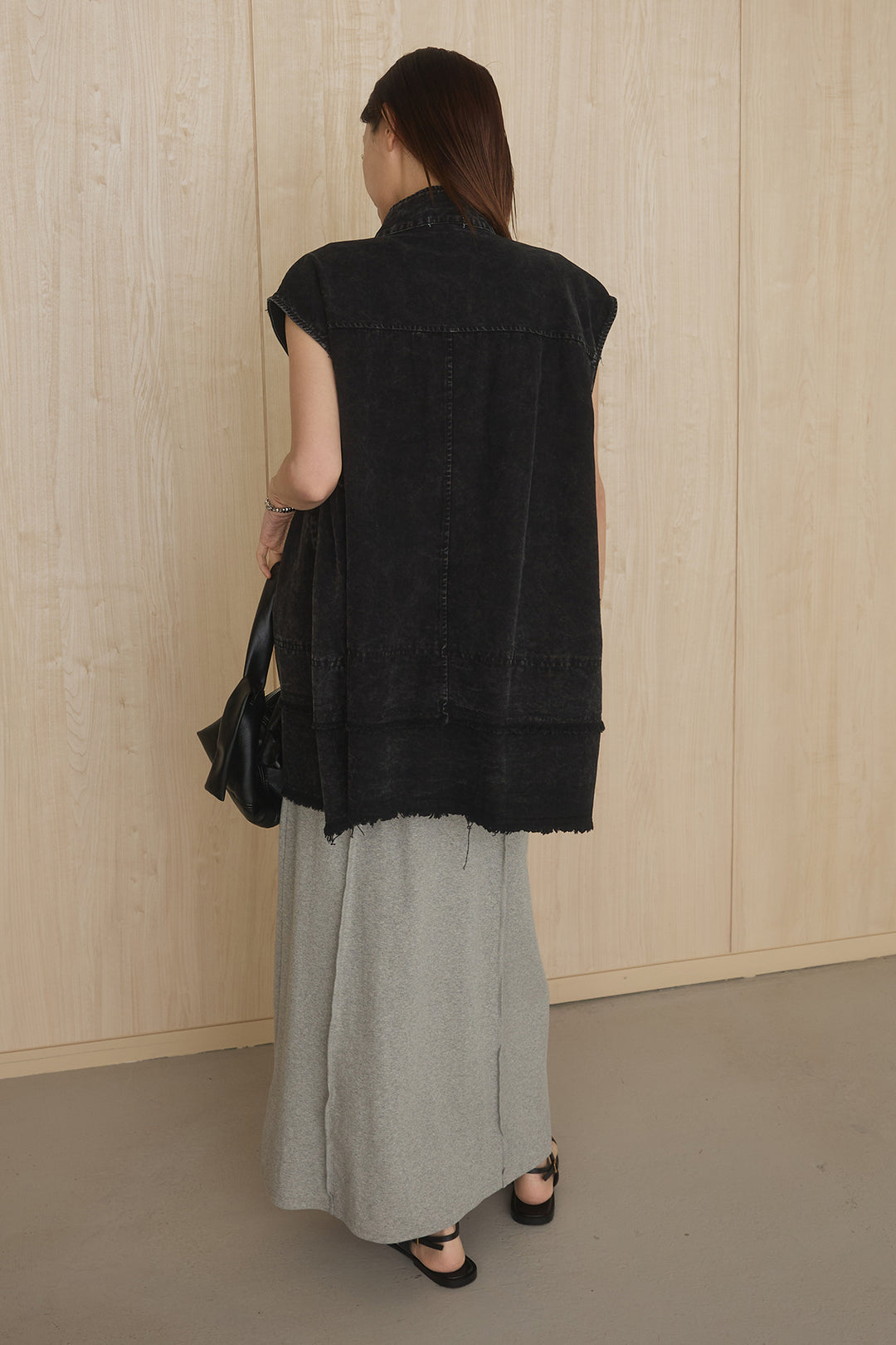 [SET]ケミカルデニムヘムカットオフジレ+ノースリロングワンピース(2set)