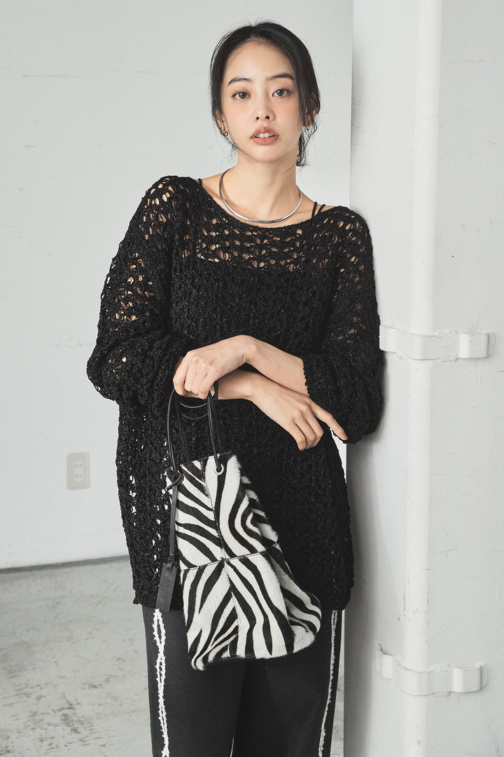 [SET]リラックスメッシュニットトップス+刺繡テープラインパンツ(2set)