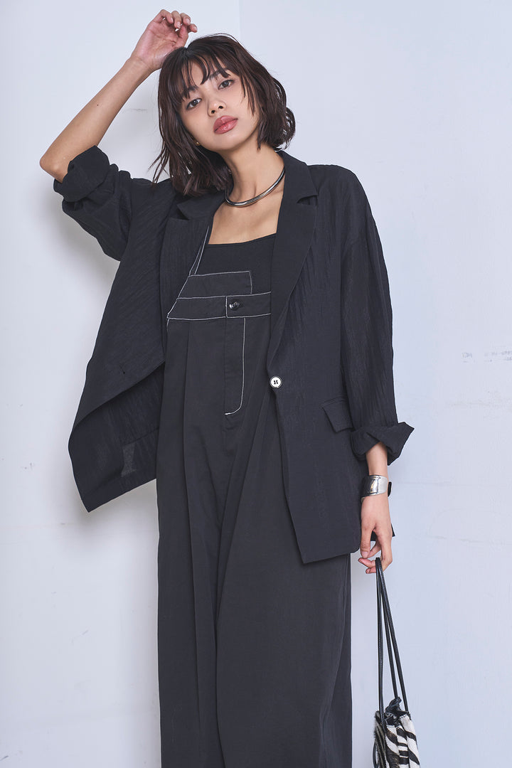[SET]リネンブレンドテーラードシアージャケット+綿ツイルアシメサロペット(2set)