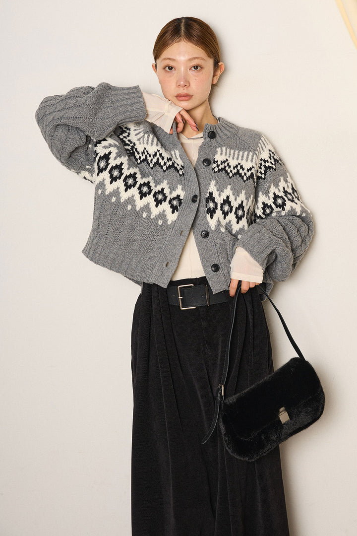 [SET]2WAY求心柄ジャガードショートカーディガン+2WAY袖コード刺繍クルーネックプルオーバー(2set)