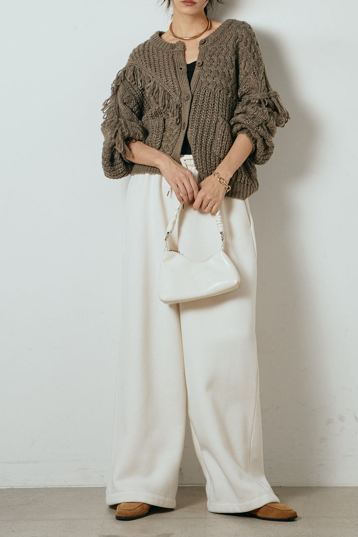 [SET]ランダムフリンジニットカーディガン+裏起毛スウェットワイドパンツ(2set)