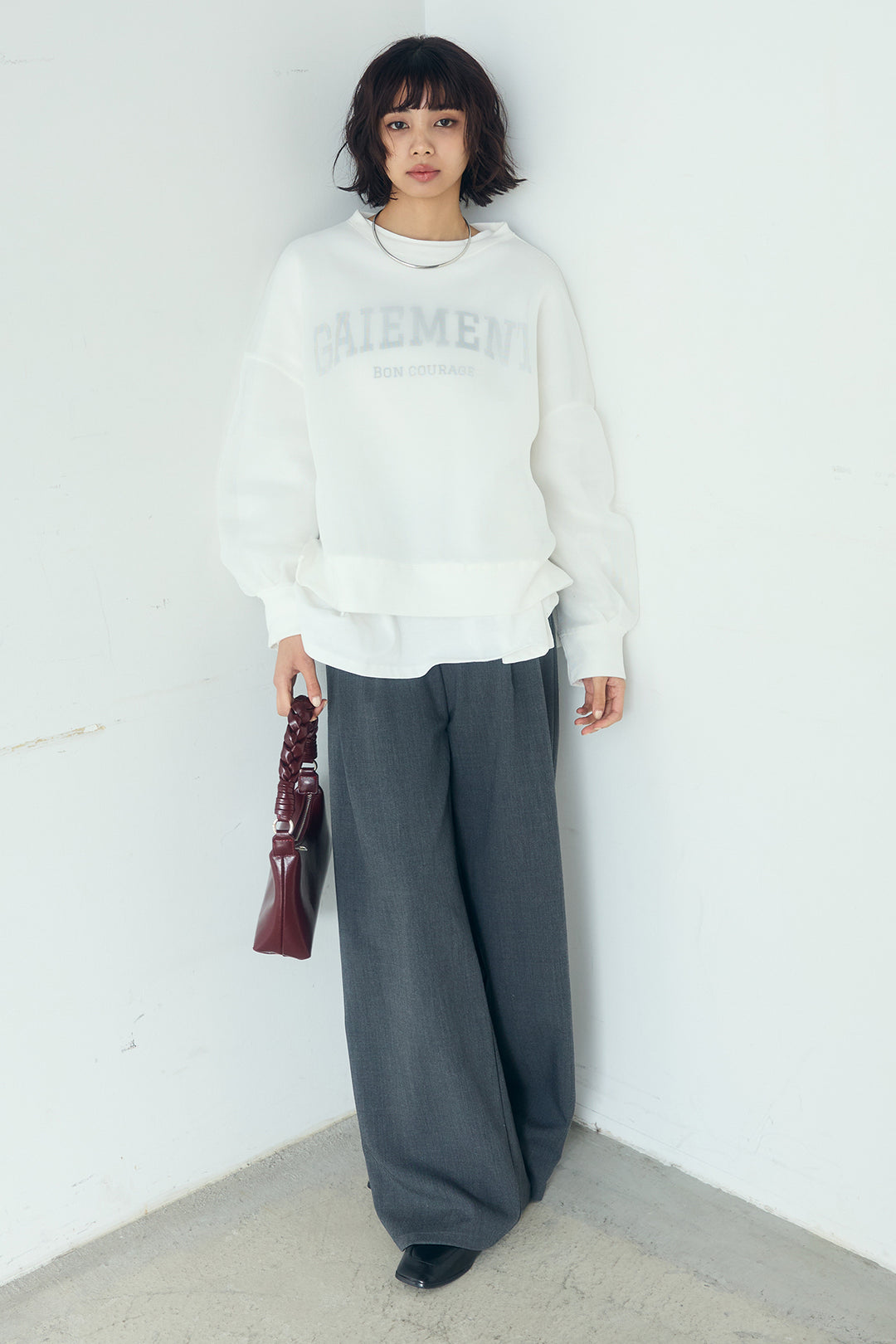 [SET]クリアダンボールプルオーバー+斜めボタンタック入りスラックス(2set)