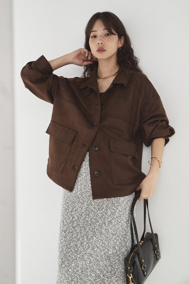 [SET]デカポケスエポンジャケット+ツイード風MIXスラブスカート(2set)