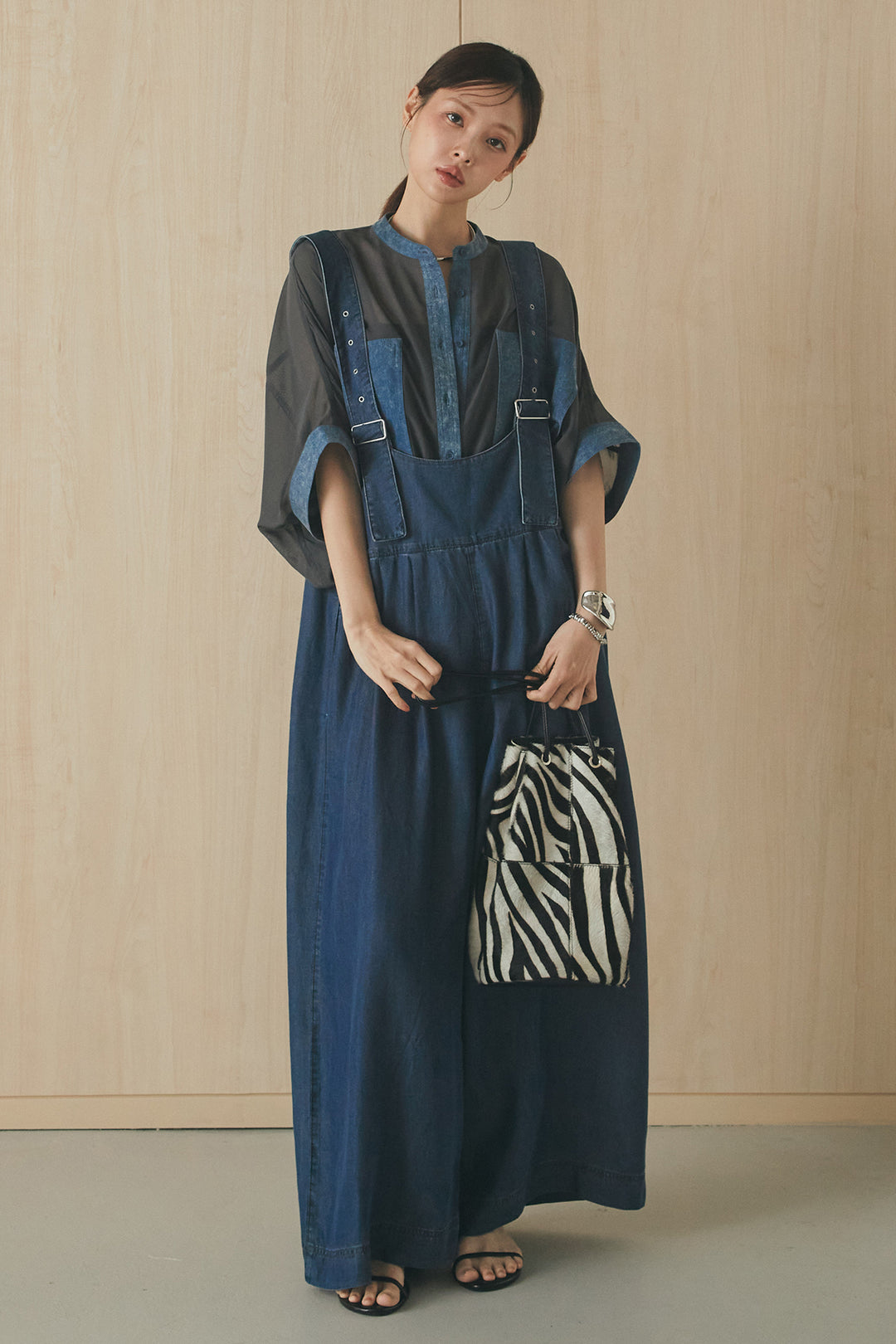 [SET]デニムライクビッグツーポケシアーシャツ+前後2WAYテンセルデニムサロペット(2set)