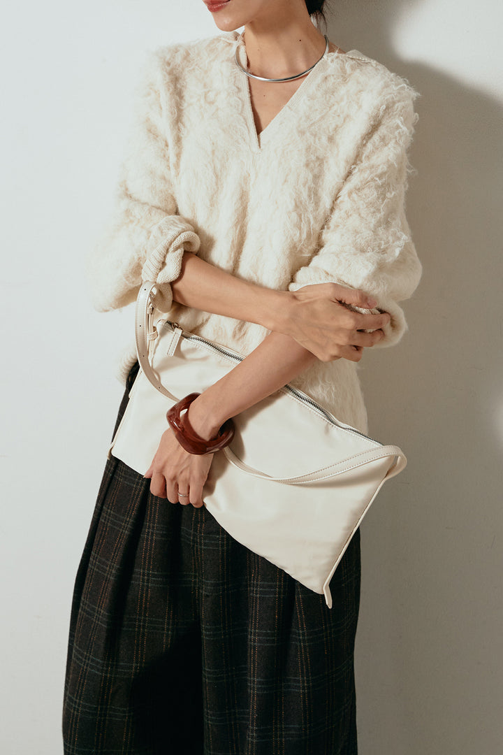 [SET]襟付きシャギーニットポロトップス+タータンチェック柄タックパンツ(2set)