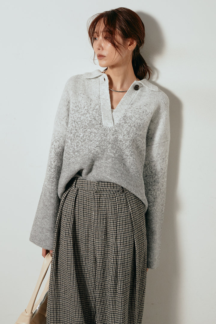 [SET]グラデーションラメニットキーネックプルオーバー+ガンクラブチェックタックパンツ(2set)