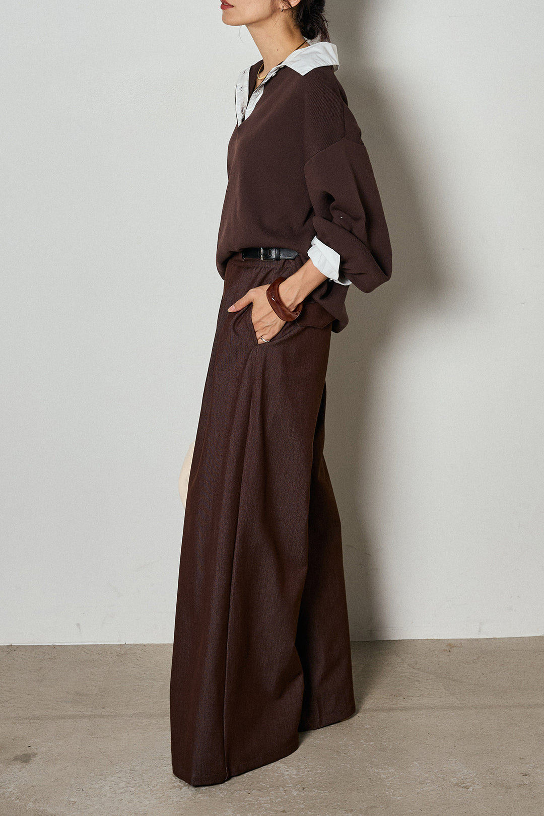 【即納】ウエストベルト付きタックワイドパンツ