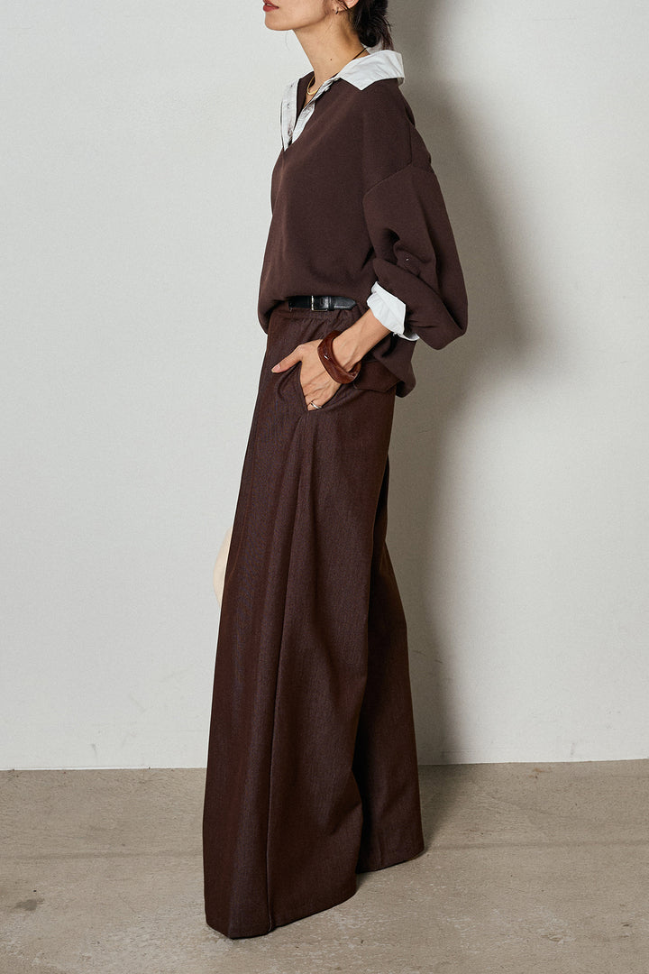 【即納】ウエストベルト付きタックワイドパンツ