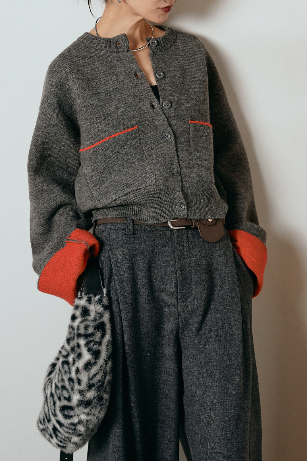 [SET]アルパカタッチダブルフェイスカーディガン+ポーチベルト付きカーブパンツ(2set)