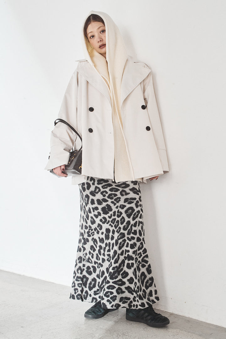 [SET]ナイロントレンチコート+レオパードサテンナロースカート(2set)