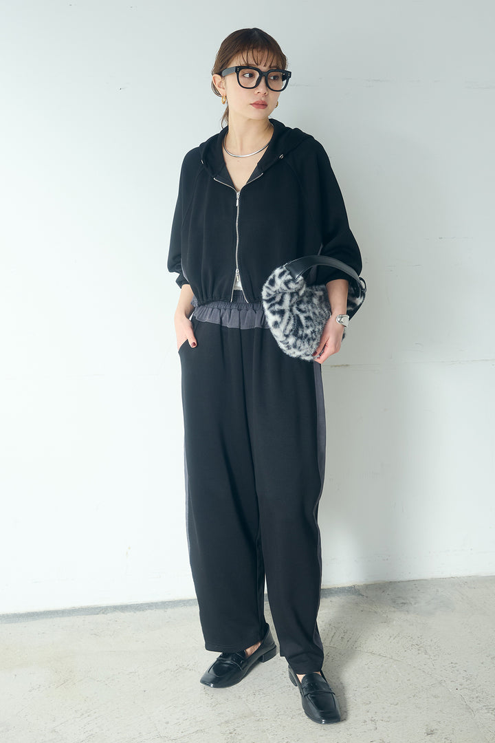 [SET]ドルマンショートフーディー+異素材切り替えスウェットパンツ(2set)