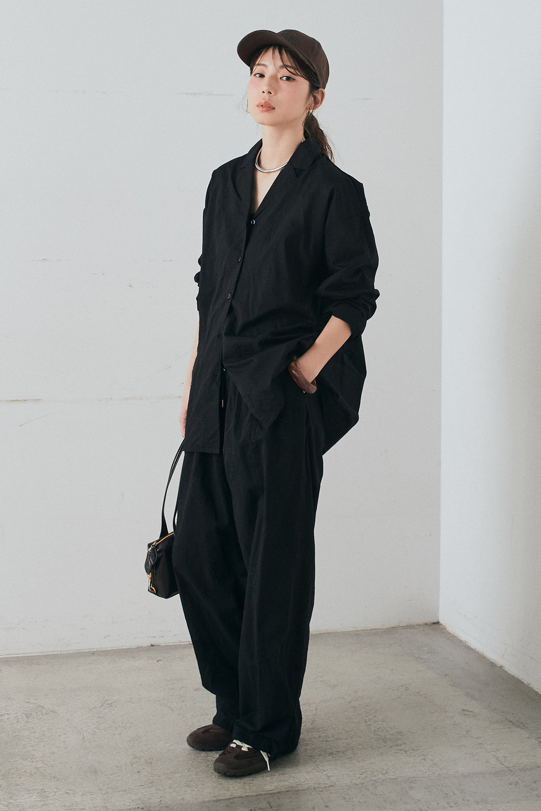 [SET]刺繍ローンオープンカラーシャツ+刺繍ローンタックイージーパンツ(2set)