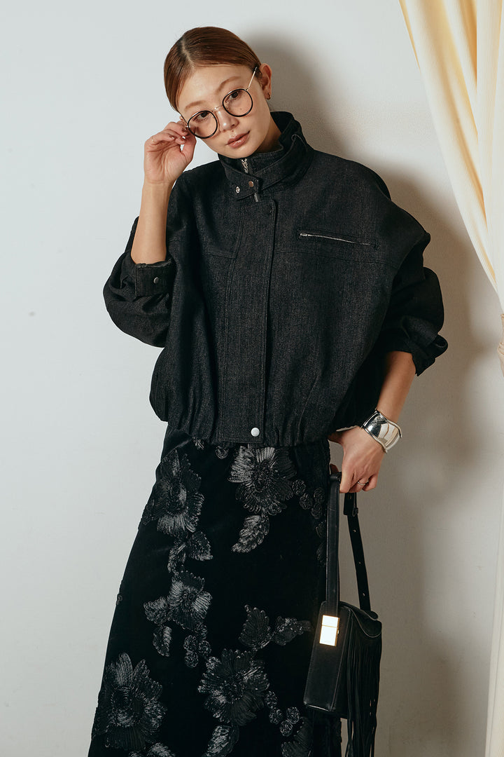 デニム調ハイネックブルゾン