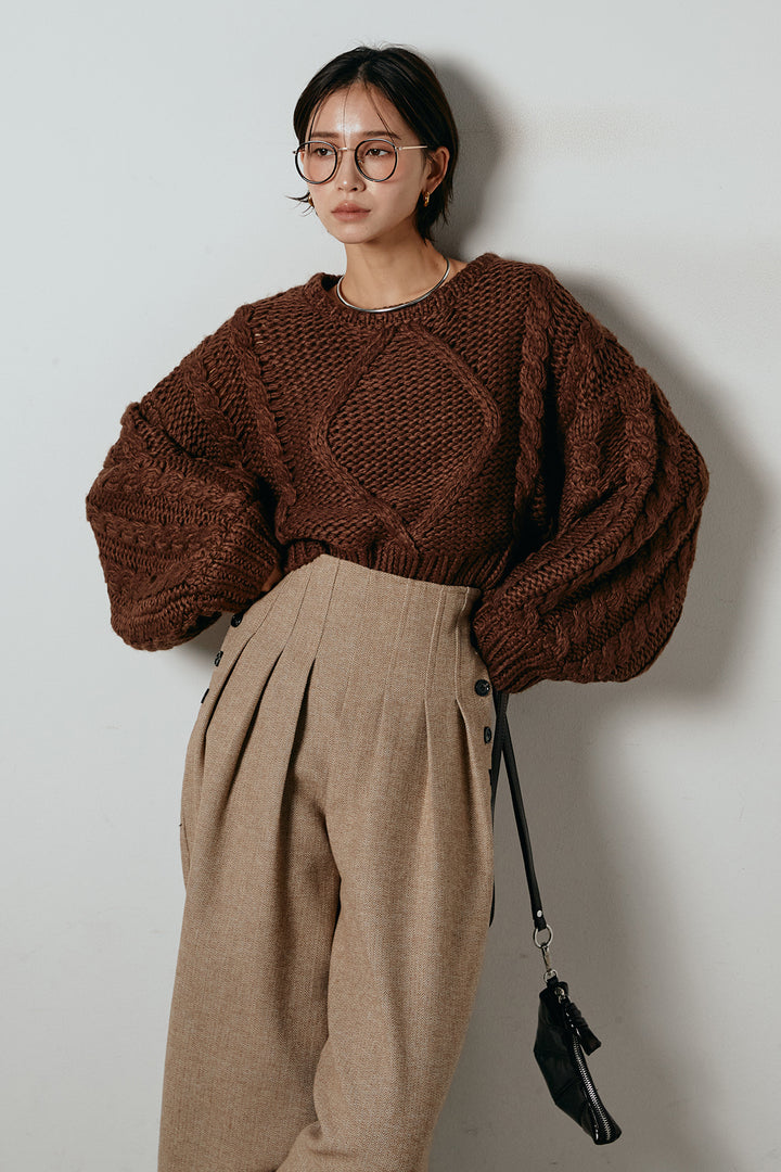 [SET]ロービングケーブルショート丈プルオーバー+サイドボタンツイードタックパンツ(2set)