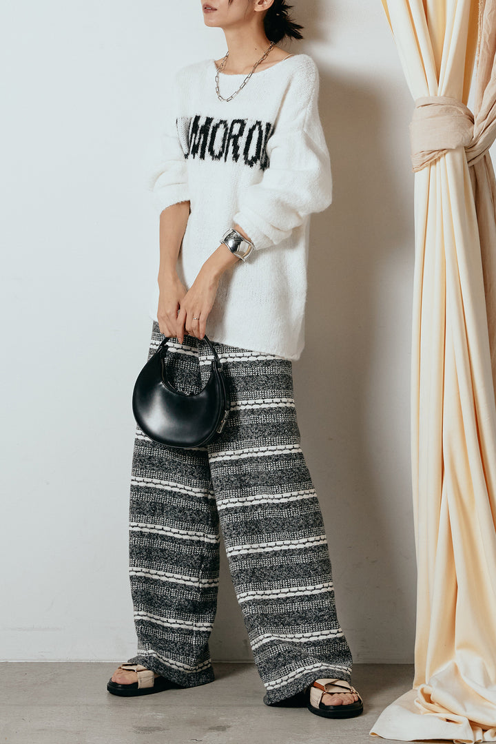 [SET]フロントロゴデザインニットトップス+マルチライン柄リラックスニットパンツ(2set)