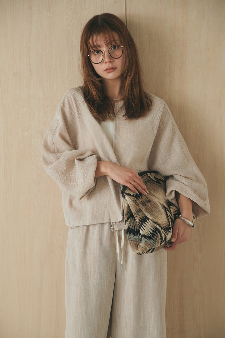 [SET]麻混ノーカラーブルゾン+麻混ウエストドロストパンツ(2set)