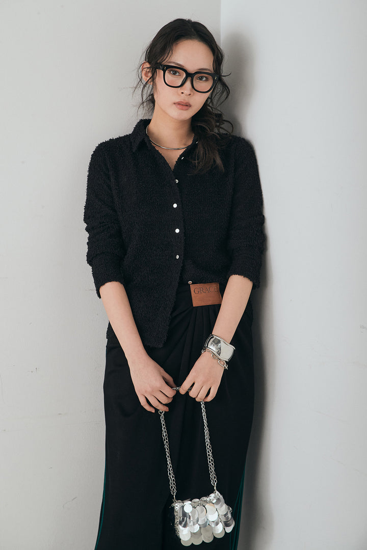 [SET]カールヤーンシャツ+ライトダンボールウェーブラインドレープパンツ(2set)