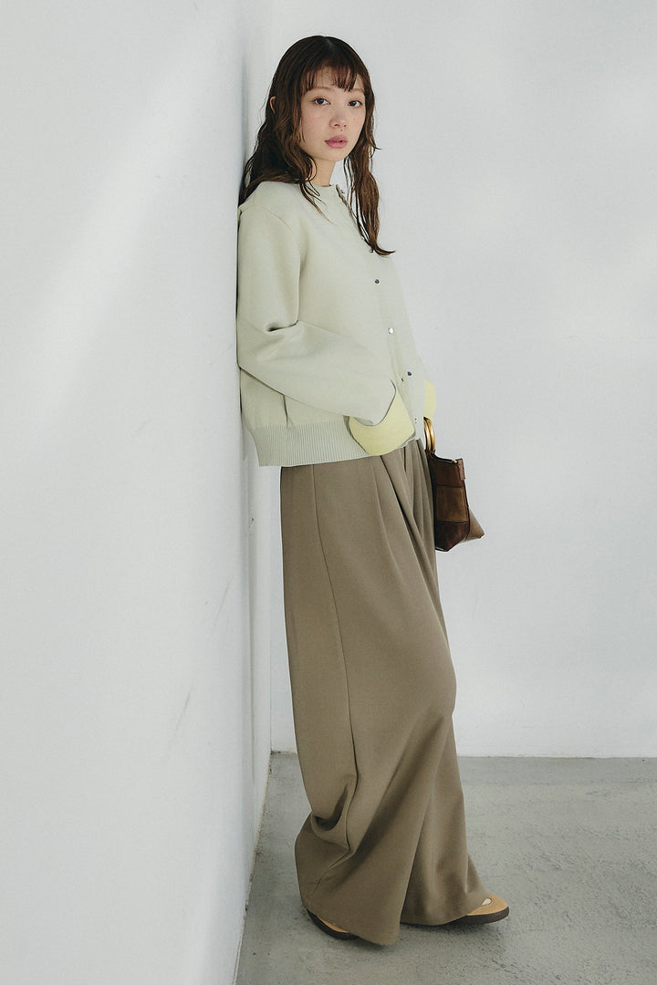 [SET]リバーシブル配色ニットカーディガン+ベルト付きツータックワイドパンツ(2set)