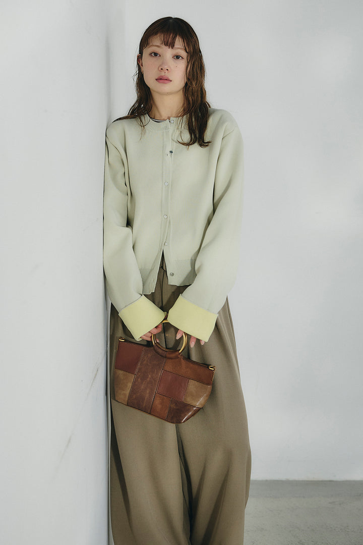 [SET]リバーシブル配色ニットカーディガン+ベルト付きツータックワイドパンツ(2set)