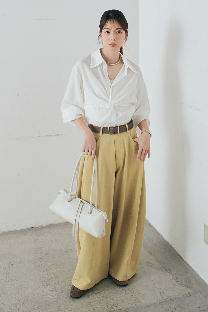 [SET]裾巻きツイストデザインシャツ+ベルト付きサイドタックワイドパンツ(2set)