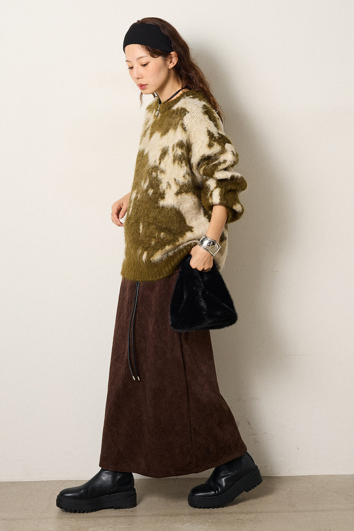 【着回しセット】[SET]モヘアタッチマーブルニット+タック入りコーデュロイワイドパンツ+ロープベルト付きスウェード調スカート(3set)