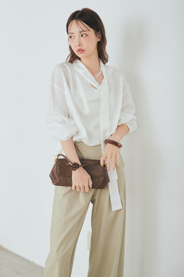 [SET]ニュアンスボータイブラウス+斜めボタンタック入りスラックス(2set)