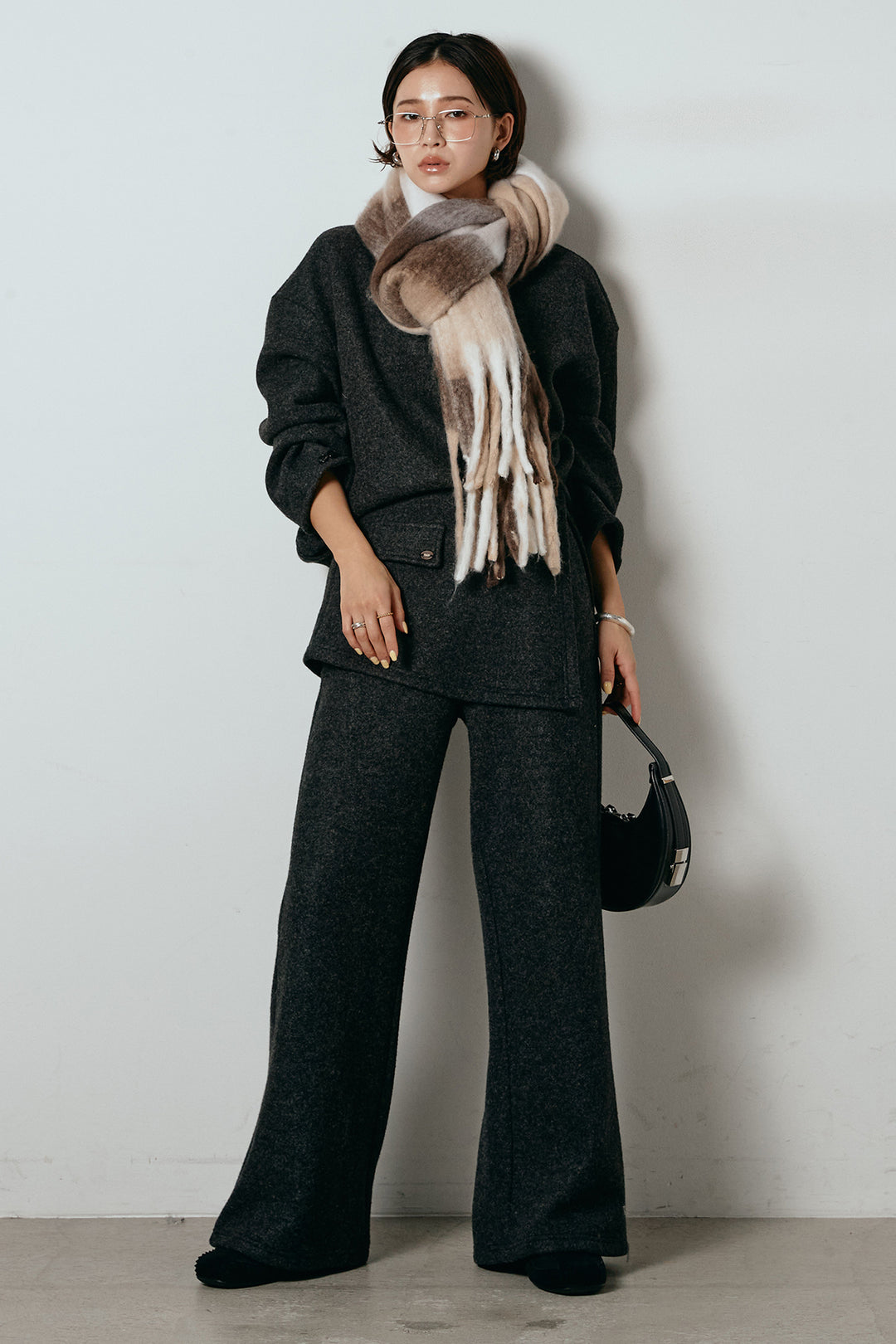 [SET]チェックマフラー付きニットSETUP