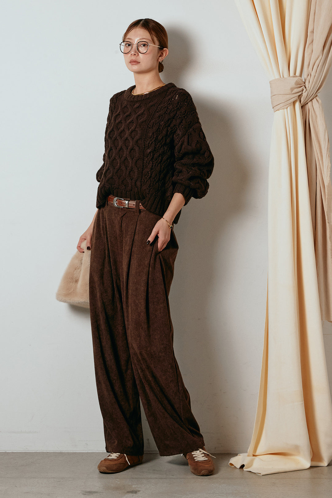 [SET]バルキーケーブルプルオーバー+コーデュロイサイドタックコクーンパンツ(2set)
