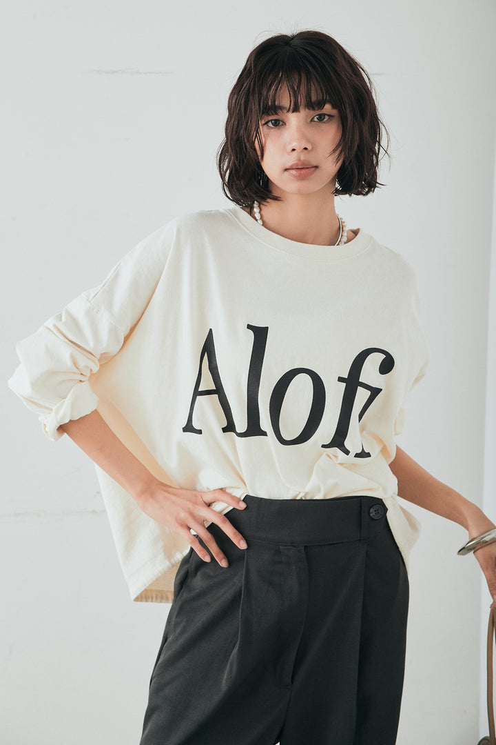 [SET]裾センタードロストロゴプリントワイドTシャツ+センタープレスセミワイドパンツ(2set)