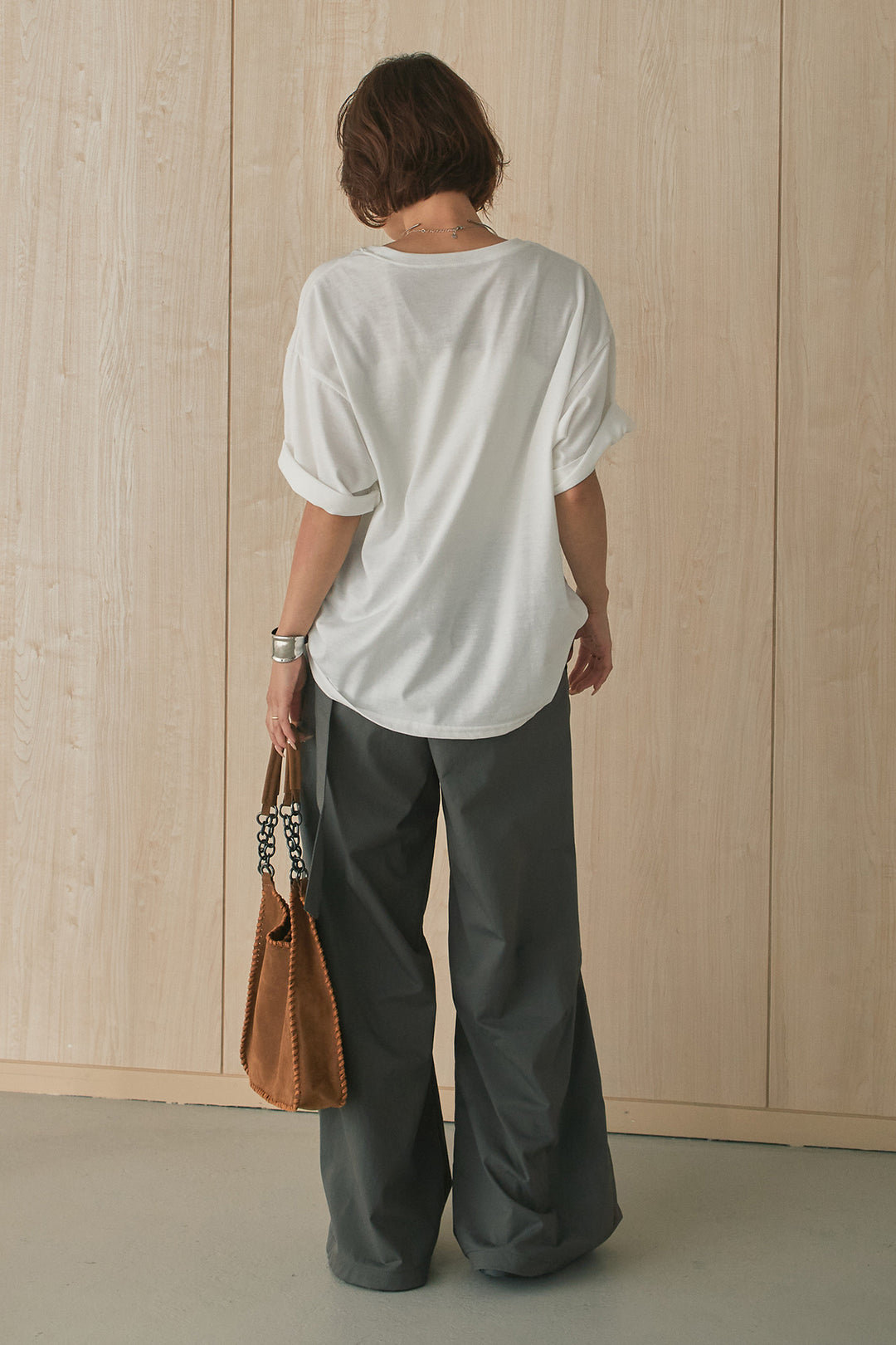 [SET]MarbleプリントTシャツ+ポケットベルト付きニーサイドタックパンツ(2set)