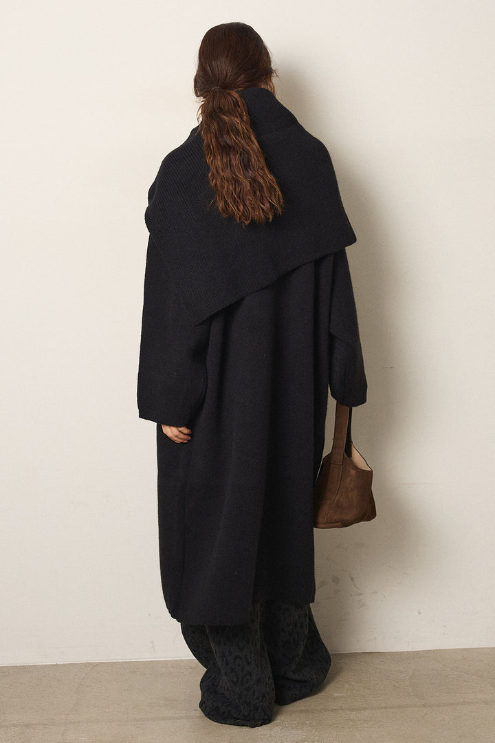 [SET]ケープレイヤードロングカーディガン+レオパードジャガードニットパンツ(2set)