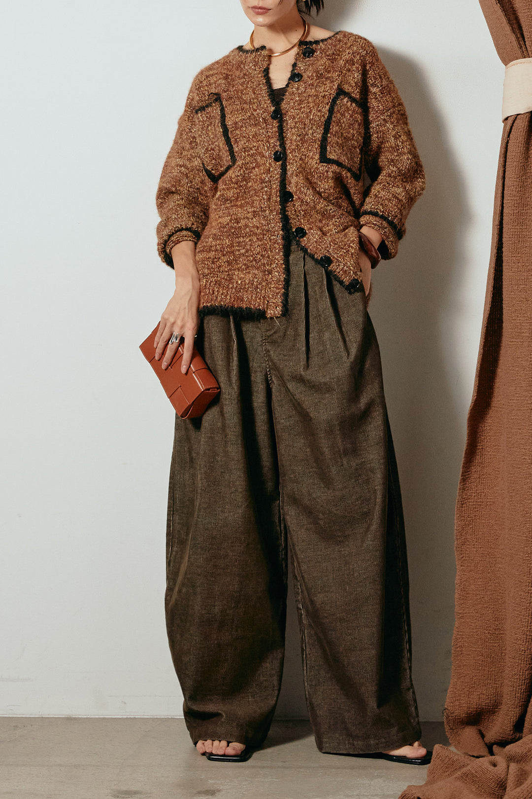 [SET]ミックスニットポケットカーディガン+フロントタック入りコーデュロイパンツ(2set)