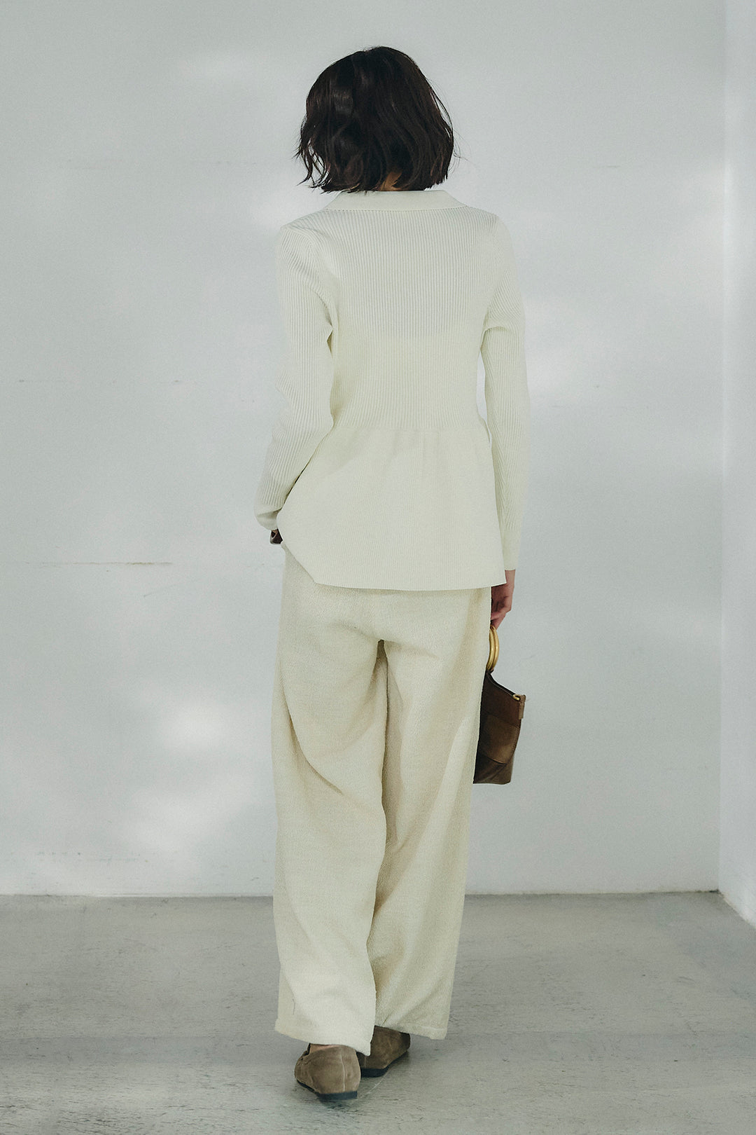 [SET]スキッパーペプラムニット+デニムライクヘリンボーンタックパンツ(2set)