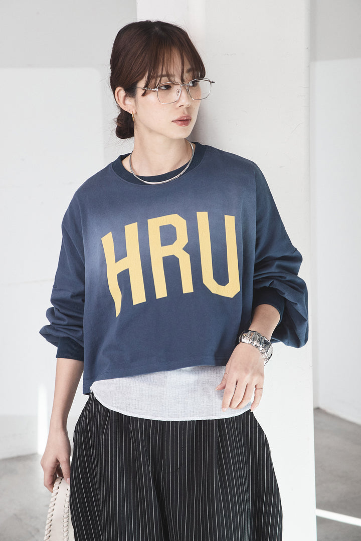 [SET]ビッグロゴHRU袖ボリュームトップス+ヘリンボーンストライプツータックパンツ(2set)