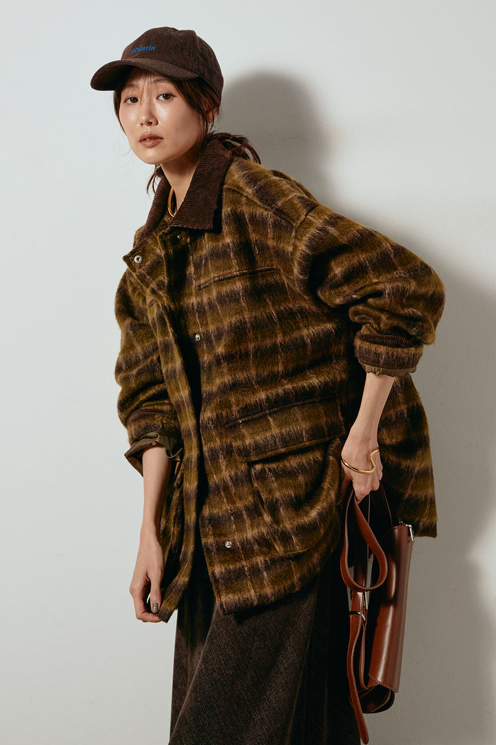 [SET]チェックシャギーミドルカバーオール+スウェードライクロングスカート(2set)